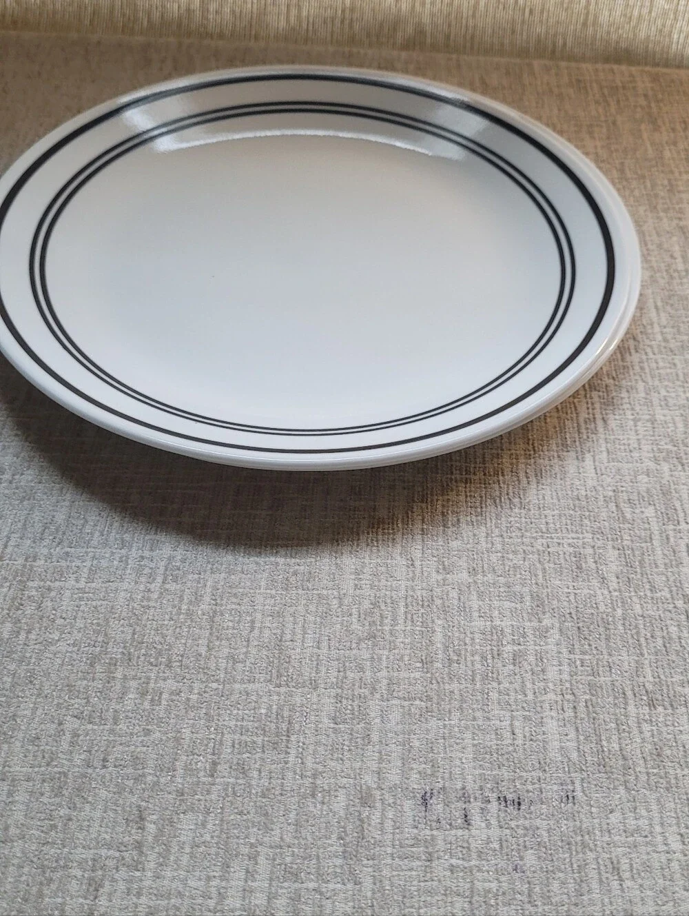 Corelle White Dinner Plate with Black Double Ring. Cafe Collection. 2 Qty